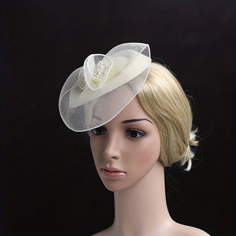 Beige Mesh Flower Fascinators Hat Derby Wedding Cocktail Tea Party