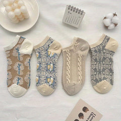 4 Pairs Floral Pattern Socks Low Cut Ankle Socks Women's Stocki