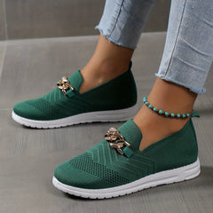 Women's Metal Buckle Loafers Soft Sole Walking Shoes