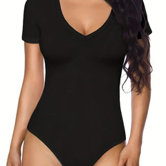Sexy V Neck Bodysuit Short Sleeve Slim Summer One Piece