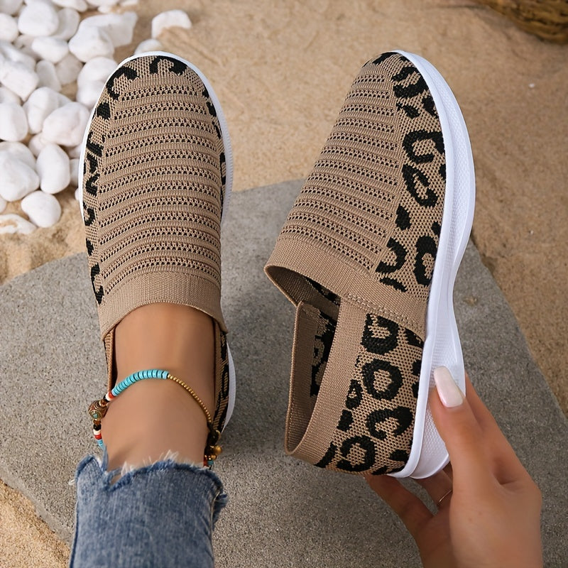 Leopard Print Slip-On Sneakers Lightweight Walking Shoes