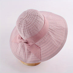 Striped Sun Hat with Bow UV Protection Bucket Hat