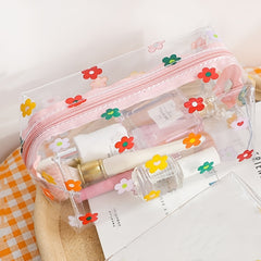 Clear Flower Pencil Case Waterproof Travel Cosmetic Bag