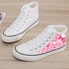 Love & Heart Print Plush Lined Chunky Canvas Sneakers