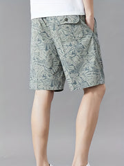 Men's Cotton Leaf Pattern Drawstring Shorts
