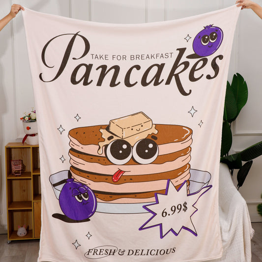 Soft Warm Pancakes Logo Flannel Blanket for Sofa Office Bed Camping & Travel