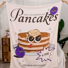 Soft Warm Pancakes Logo Flannel Blanket for Sofa Office Bed Camping & Travel