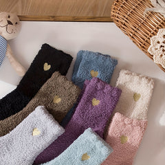 4 Pairs Heart Print Socks Comfy & Warm Fuzzy Stockings