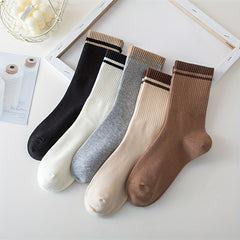 5 Pairs Striped Crew Socks Breathable Sports Stockings