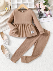 Girls 2pcs Ruffle Top & Elastic Waist Pants Set