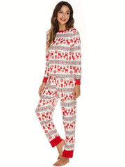 Christmas Elk Print Lounge Set Long Sleeve Top & Pants Women's Loungewear