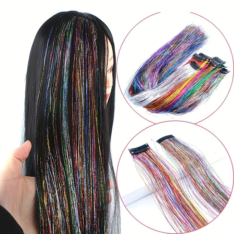 2pcs Colorful Strip Hair Extensions Female Highlights Laser Hair Extensions
