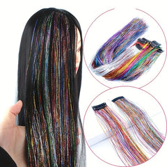 2pcs Colorful Strip Hair Extensions Female Highlights Laser Hair Extensions
