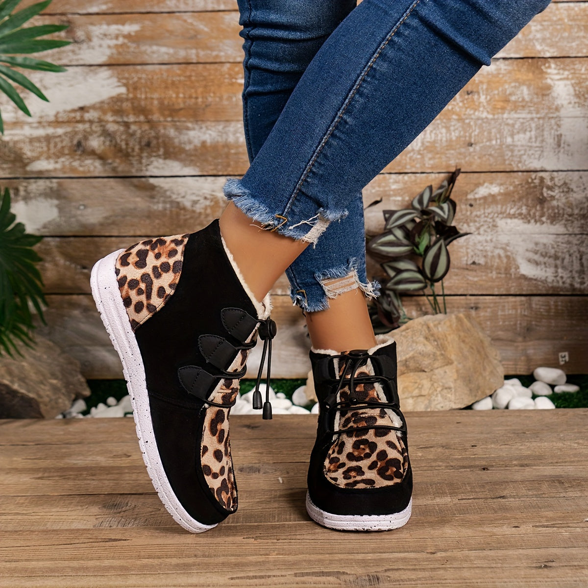 Leopard Pattern Winter Fleece Lined Snow Boots