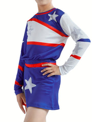 Girls Splicing Star Graphic Cheerleading Outfits For Sports Performance