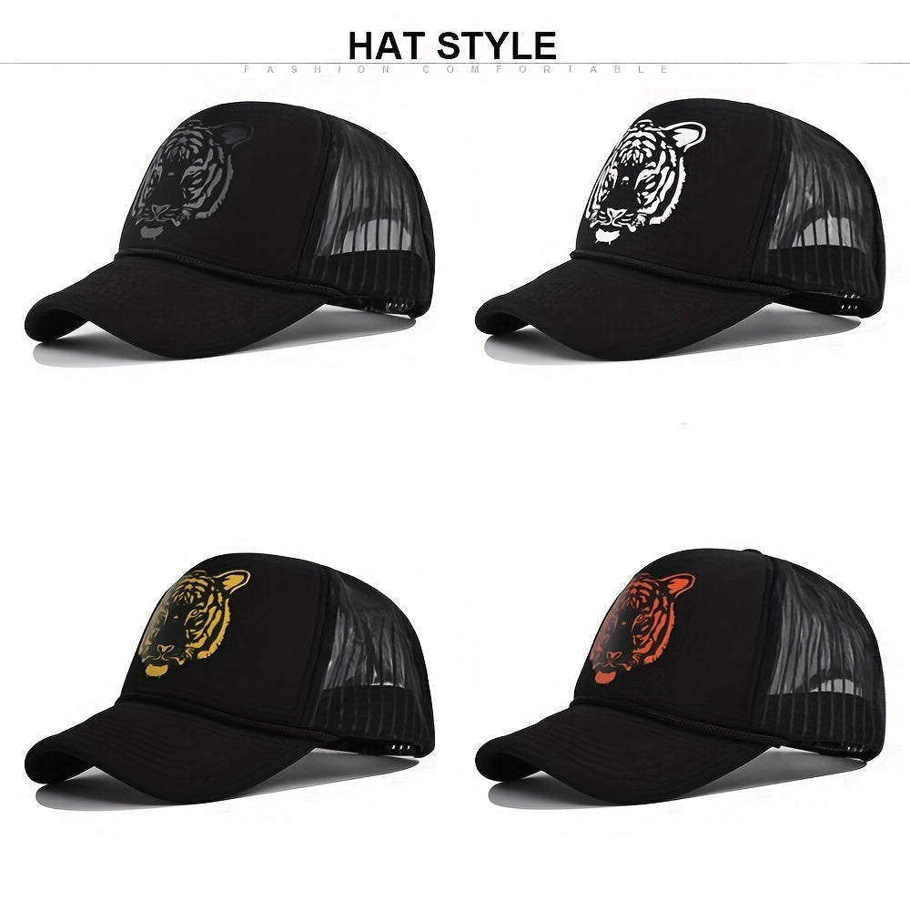 Tiger Print Trucker Hat Hip Hop Mesh Baseball Cap Adjustable Sunshade Dad Hats