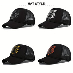 Tiger Print Trucker Hat Hip Hop Mesh Baseball Cap Adjustable Sunshade Dad Hats