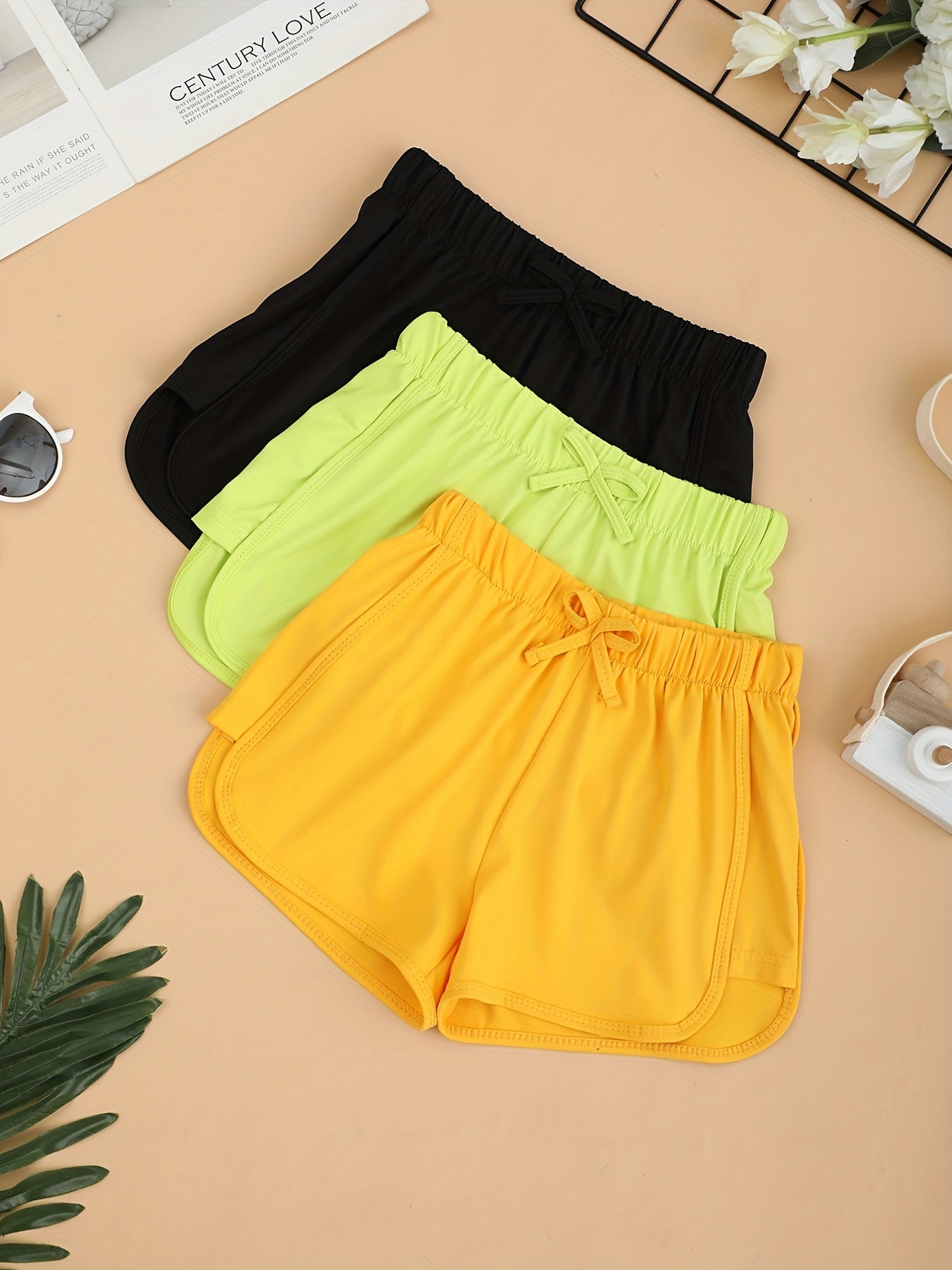 3pcs Girls High Waist Bow Sport Shorts for Kids