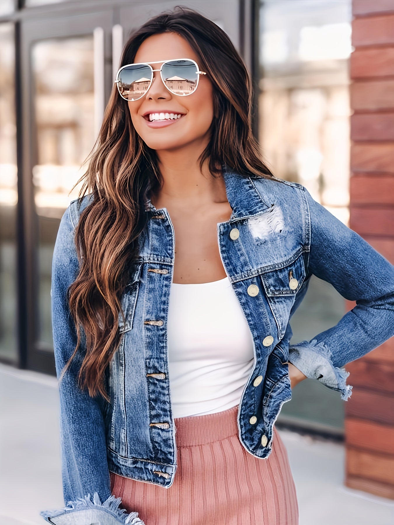 Ripped Holes Denim Jackets Long Sleeves Distressed