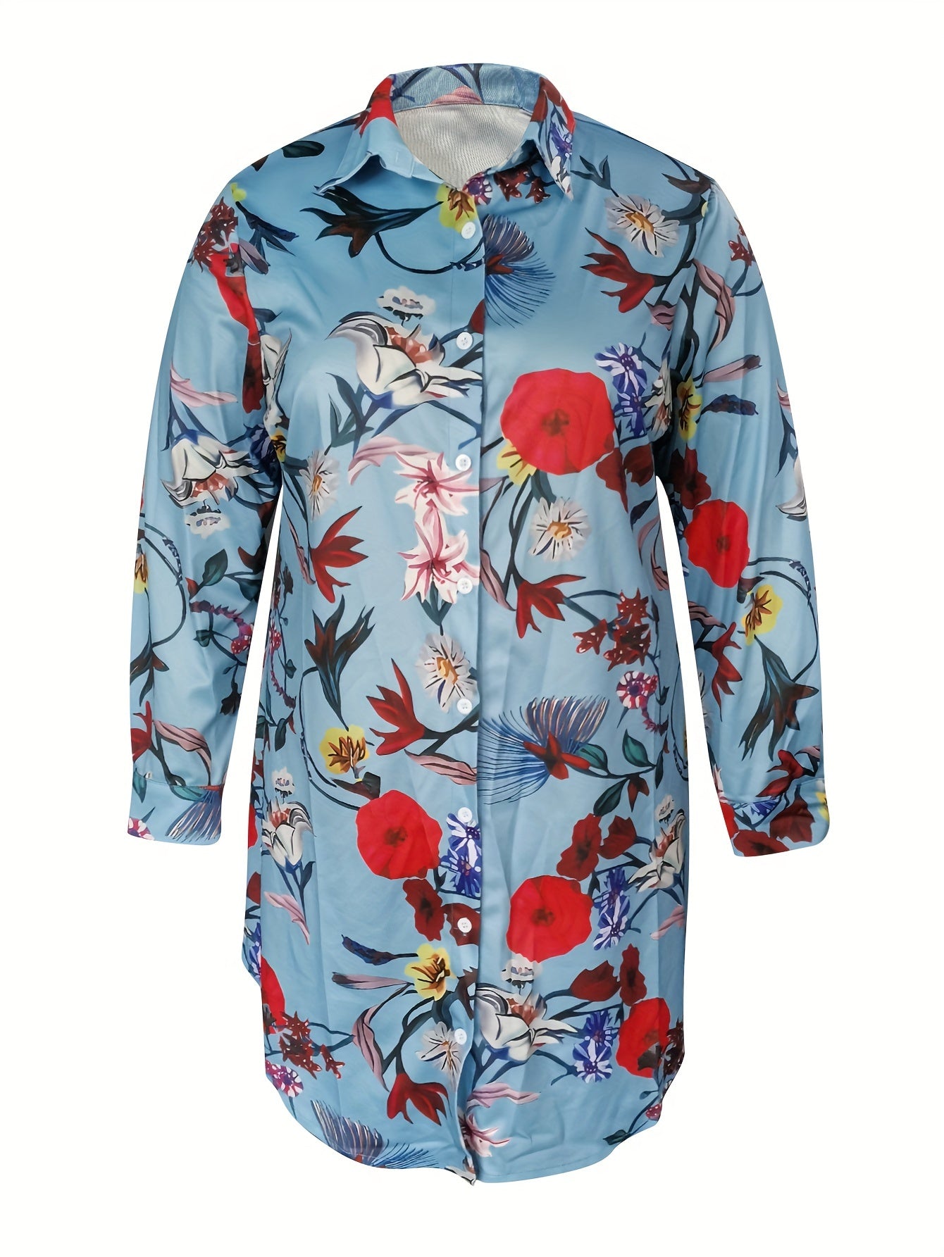 Casual Baroque Print Button Shirt Dress
