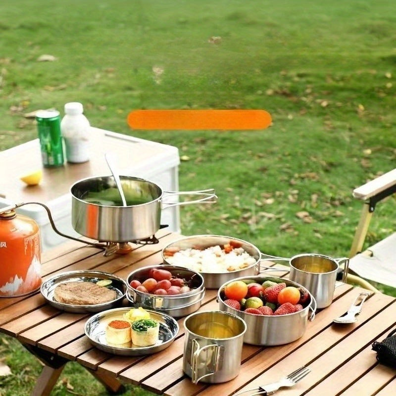 10pcs Stainless Steel Tableware Set for 3-4 People with Storage Bags