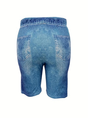 Denim Print High Rise Skinny Shorts