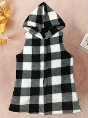 Plaid Print Hooded Vest Warm Teddy Vest
