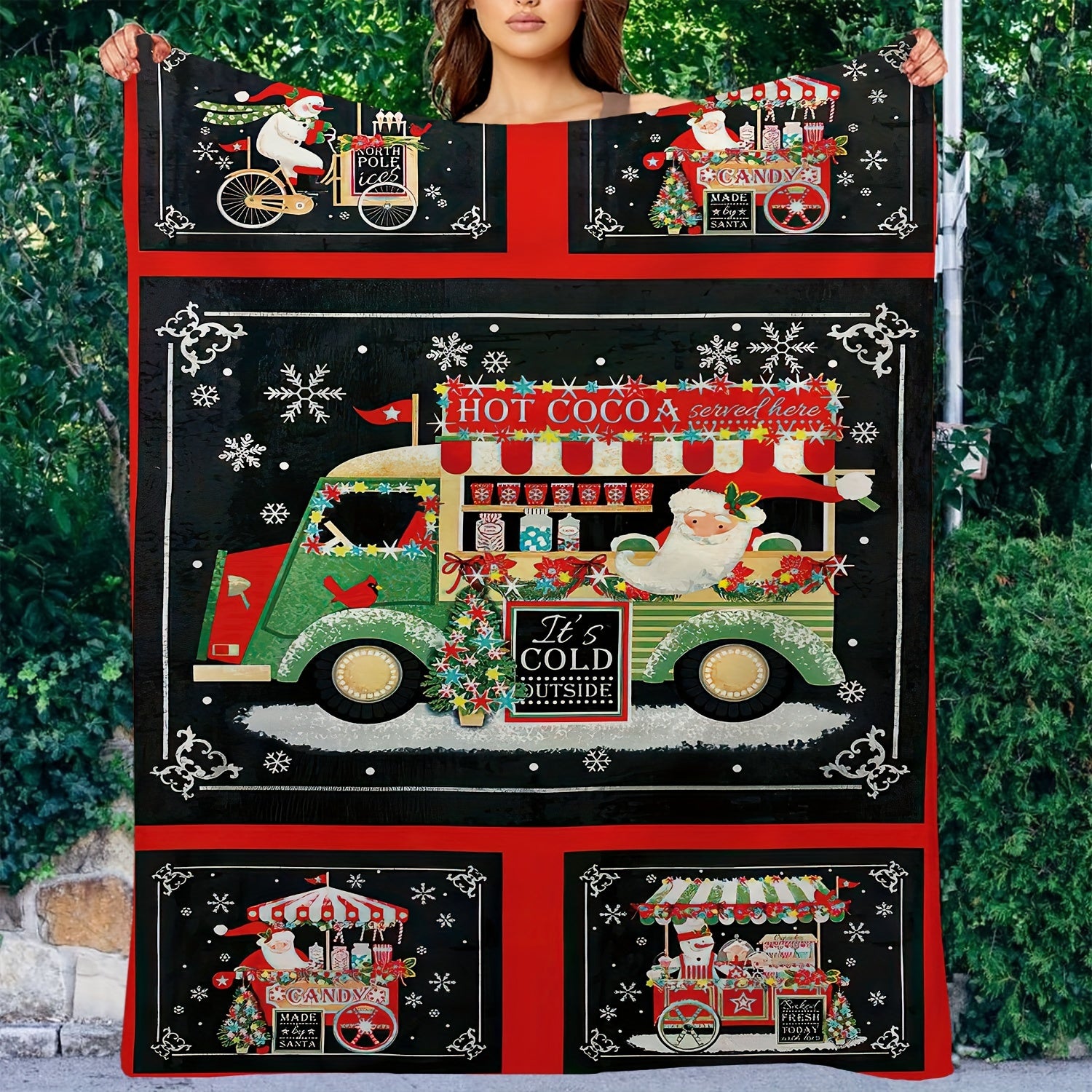 Christmas Car Pattern Soft Flannel Warm Blanket for Sofa & Bed