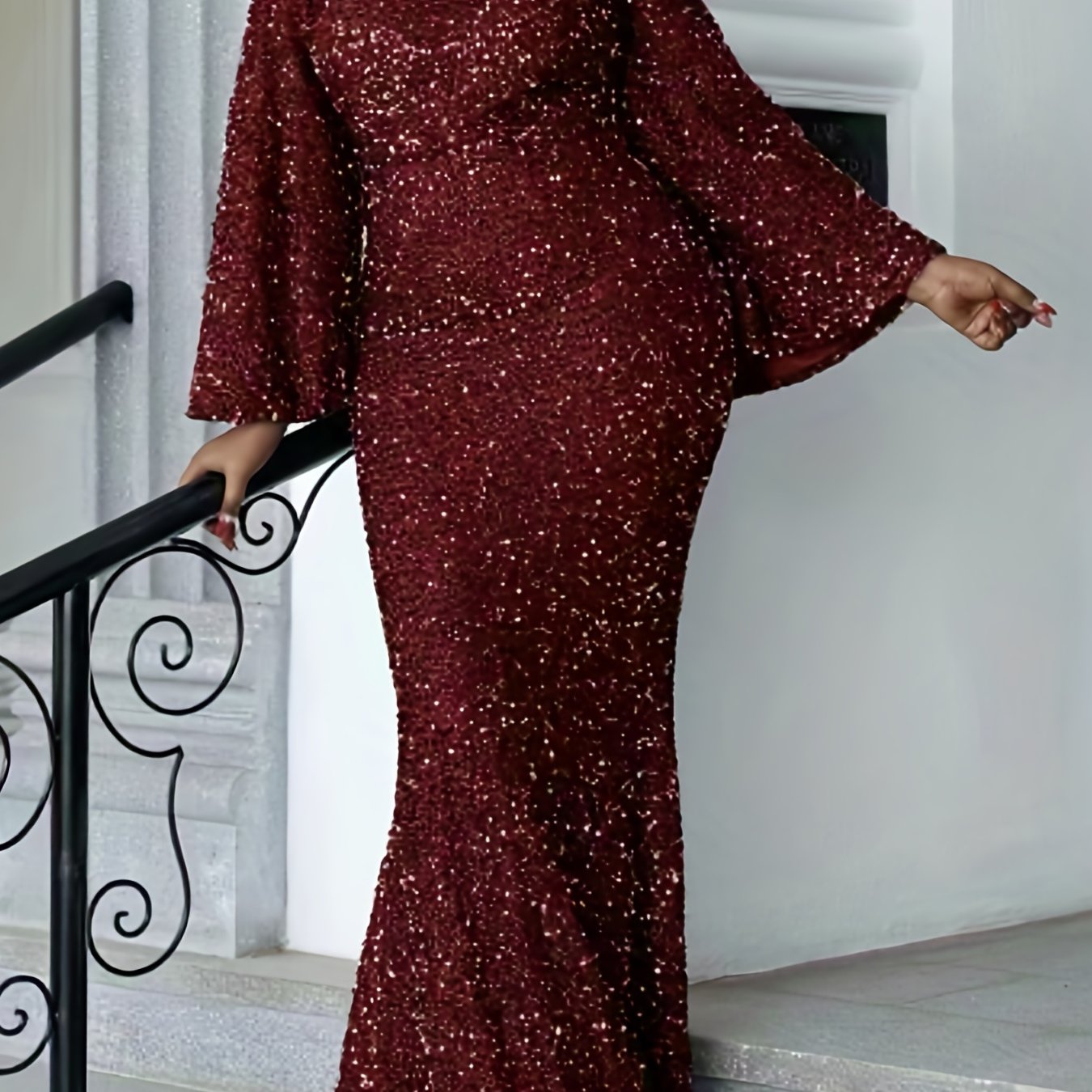 Glitter Sequin Mermaid Floor Length Evening Prom Dress