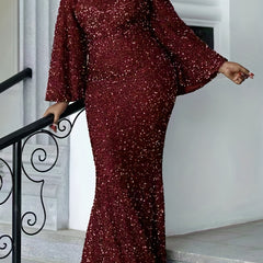 Glitter Sequin Mermaid Floor Length Evening Prom Dress