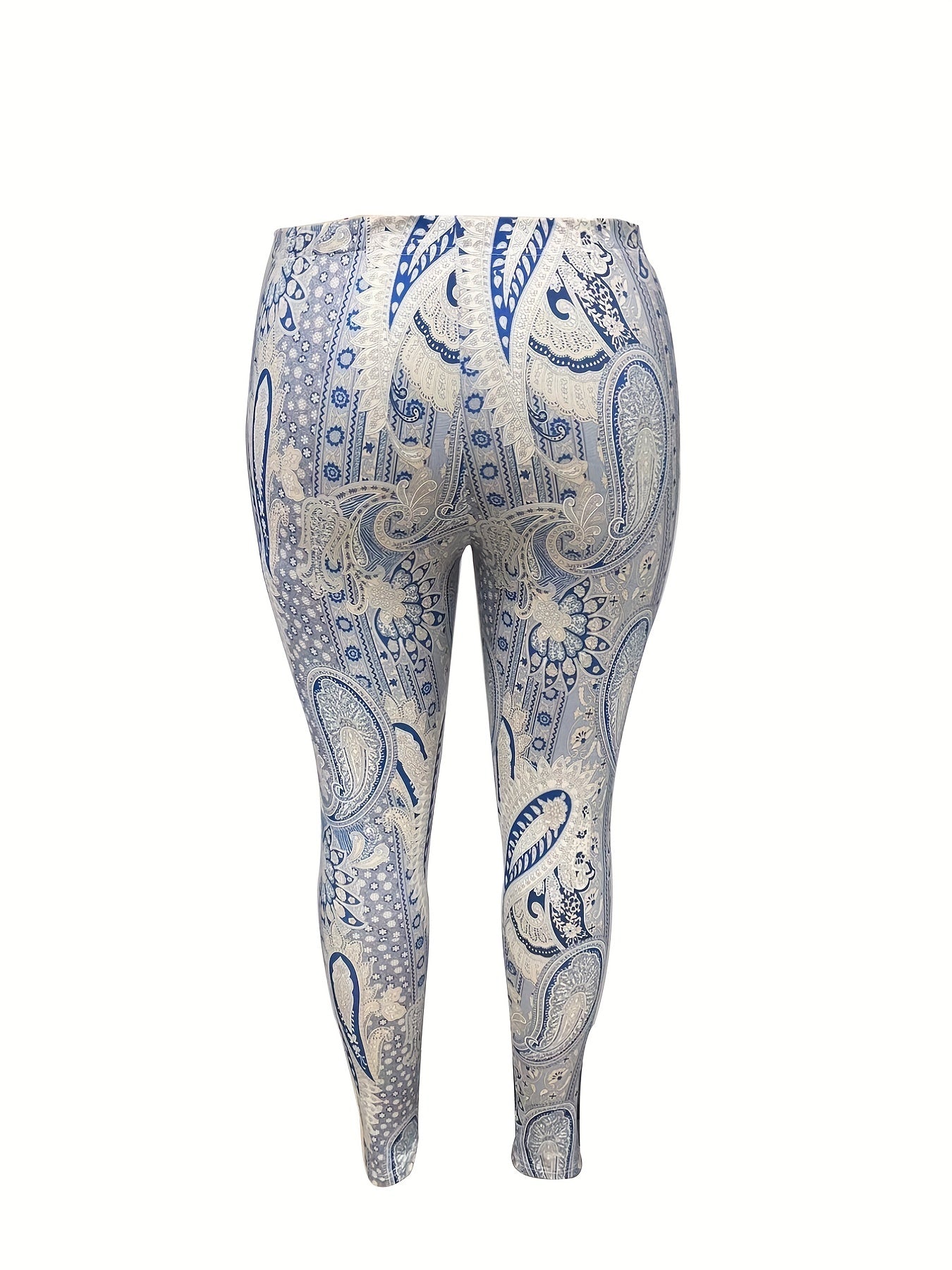 Boho Leggings Women's Plus Paisley Print Elastic High Rise