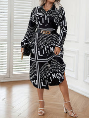 Shirt Women's Plus Letter & Stripe Print Long Sleeve Button Up