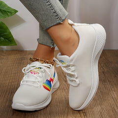 Women's Heart Pattern Sneakers Lace Up Outdoor Shoes