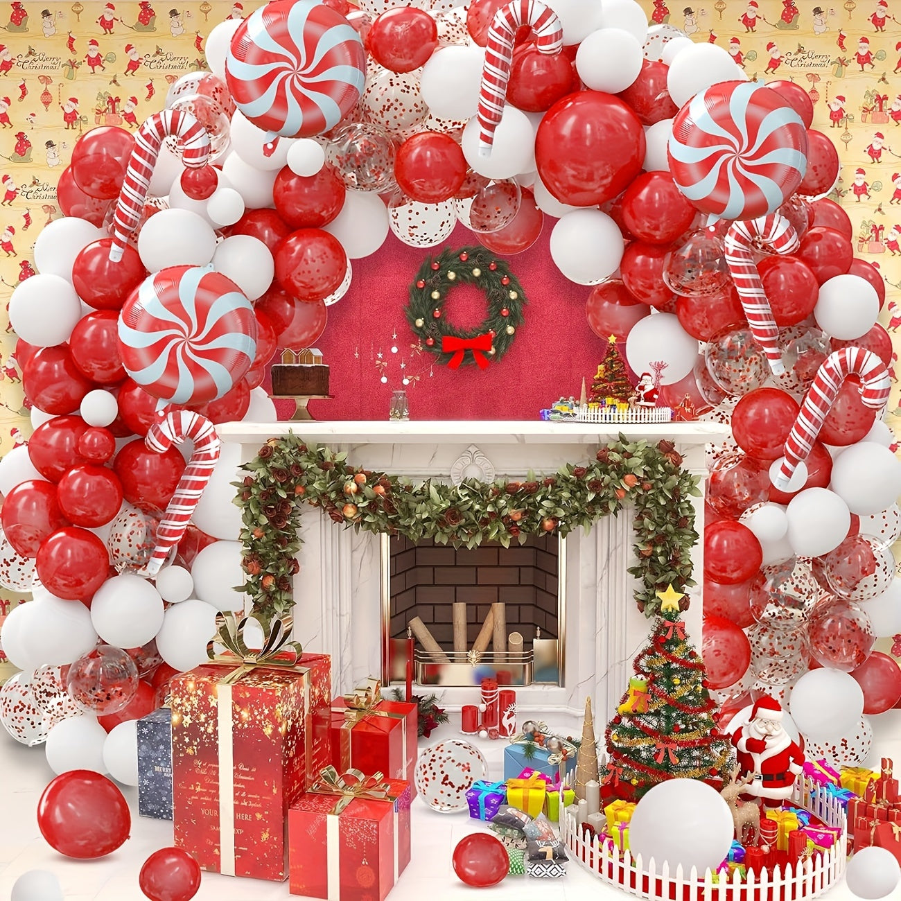 118pcs Red & Confetti Latex Balloon Set for Christmas Candy Themed Birthday