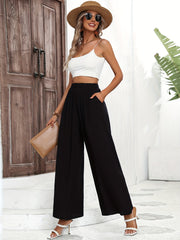 High Waist Wide Leg Pants Solid Casual Pants Women's Clothing