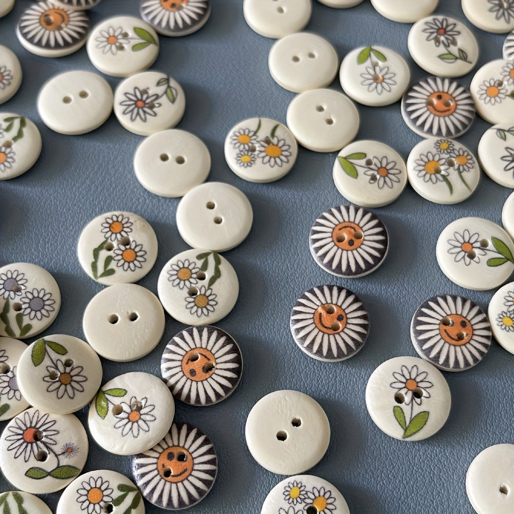 20pcs 2 Hole Wooden Round Mixed Pattern Painted Buttons For Sewing Crafts DIY