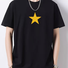 Men's Yellow Star Pattern Crew Neck Cotton T-shirt
