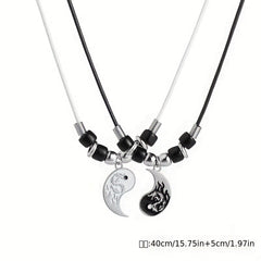 2Pcs Yin Yang Couple Bracelets Necklace Set Adjustable Braid Chain