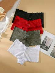 4 Pack Plus Size Lace Boyshorts Set High Waisted Floral Panties