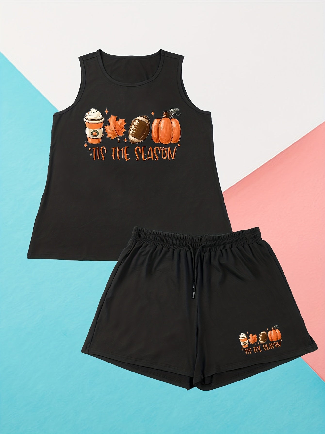 Women's Plus Pumpkin Print Tank & Shorts Pajama Set