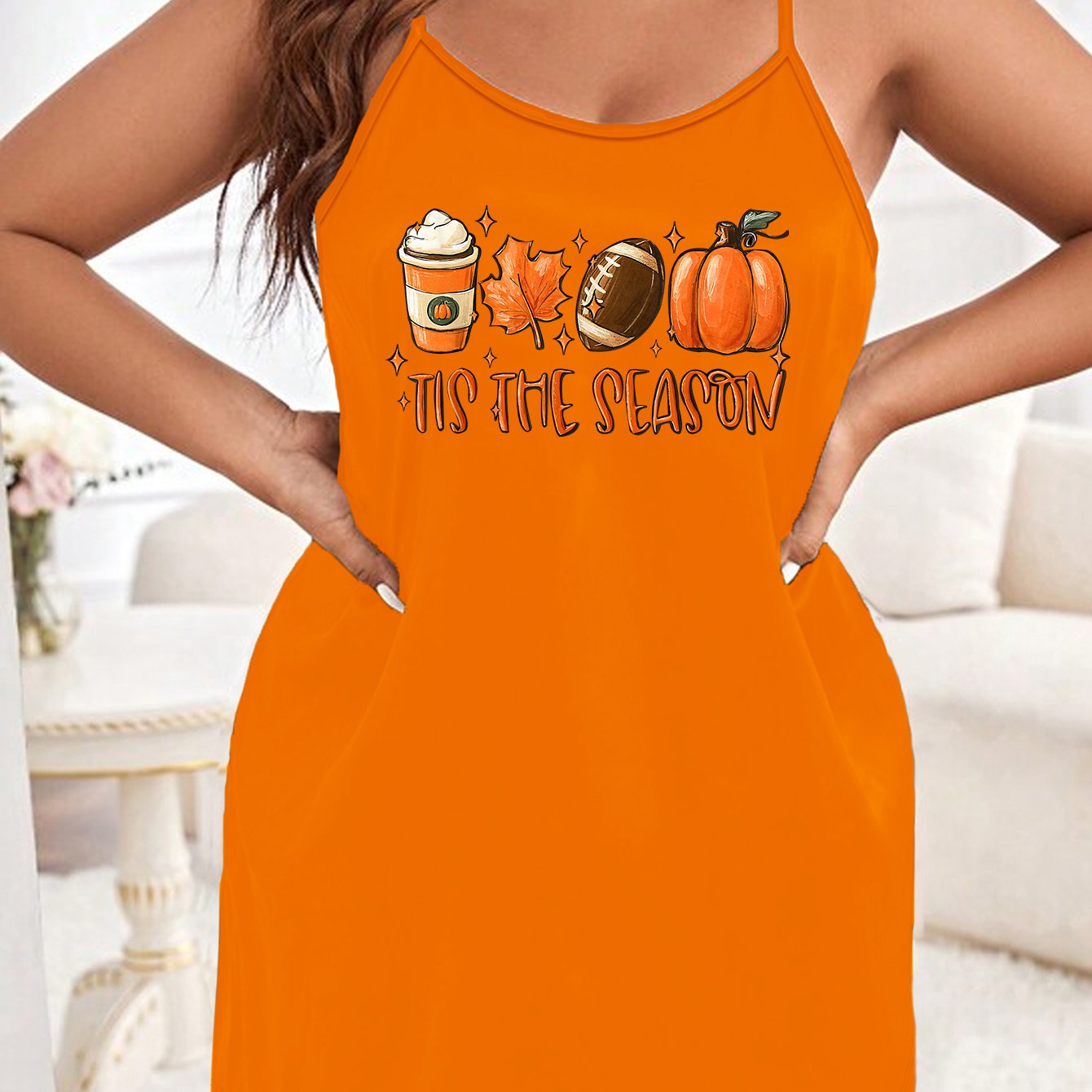 Halloween Sexy Nightdress Women's Plus Maple Leaf & Pumpkin Print