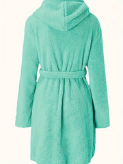 Cozy Fuzzy Hooded Robe with Belt & Pockets
