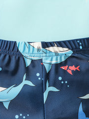 Boys Shark Print Swimsuit Set Short Sleeve Shirt & Swim Trunks