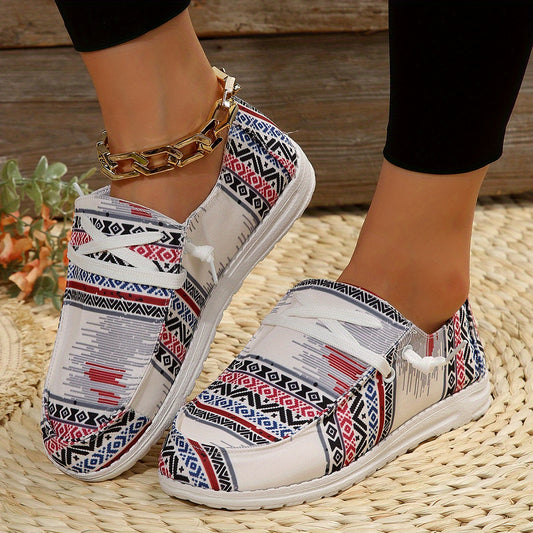 Women's Geometric Pattern Canvas Flat Shoes