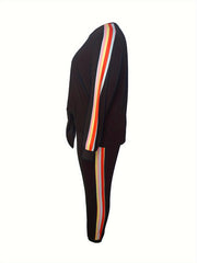 Colorful Stripe Knot Front Top & Jogger Pants Set