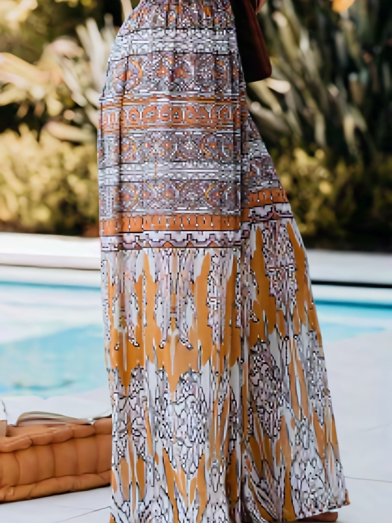 Colorblock Floral Print Boho Skirt High Rise Stretch