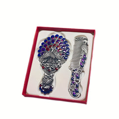 Vintage Mirror Comb Set Peacock Embossed Vanity Makeup Mirror