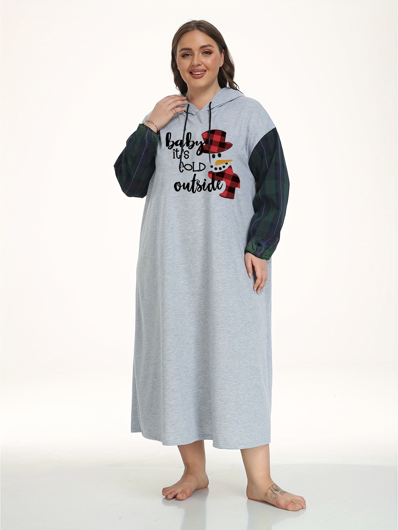 Christmas Lounge Dress Women's Plus Snowman Print Raglan Slee