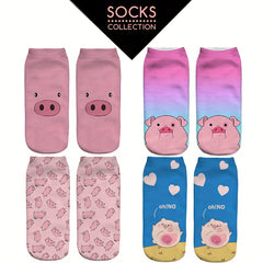4 Pairs Pig Print Socks Low Cut Ankle Socks Women's Stockings