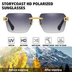 Men's Rectangular Metal Rimless Sunglasses